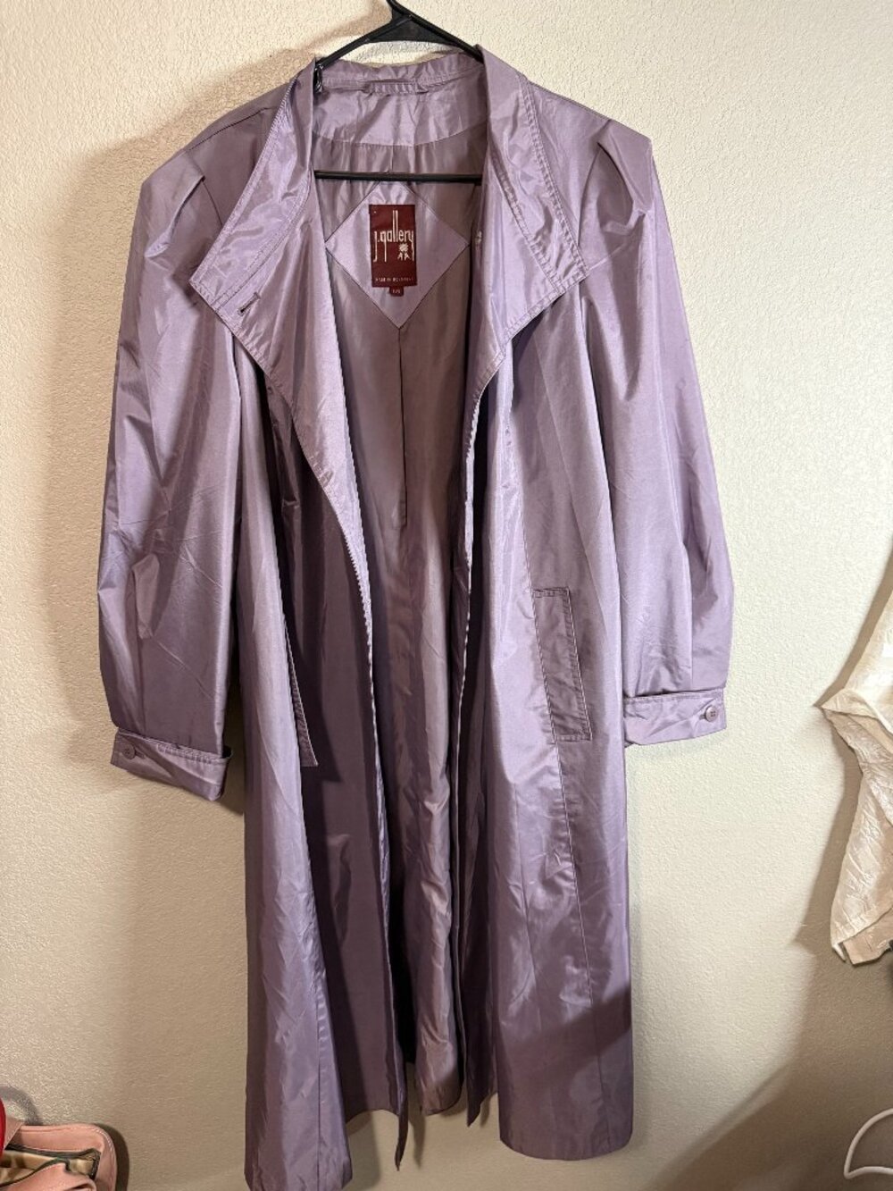 Women's Vintage J. Gallery Purple Long Trench Coat Raincoat Size 18.5